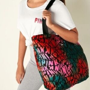 Victoria's Secret Pink Multicolor Logo Weekender Tote Bag